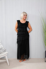 Silk Rosalie Ruffle Dress Black