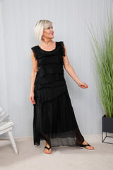 Silk Rosalie Ruffle Dress Black