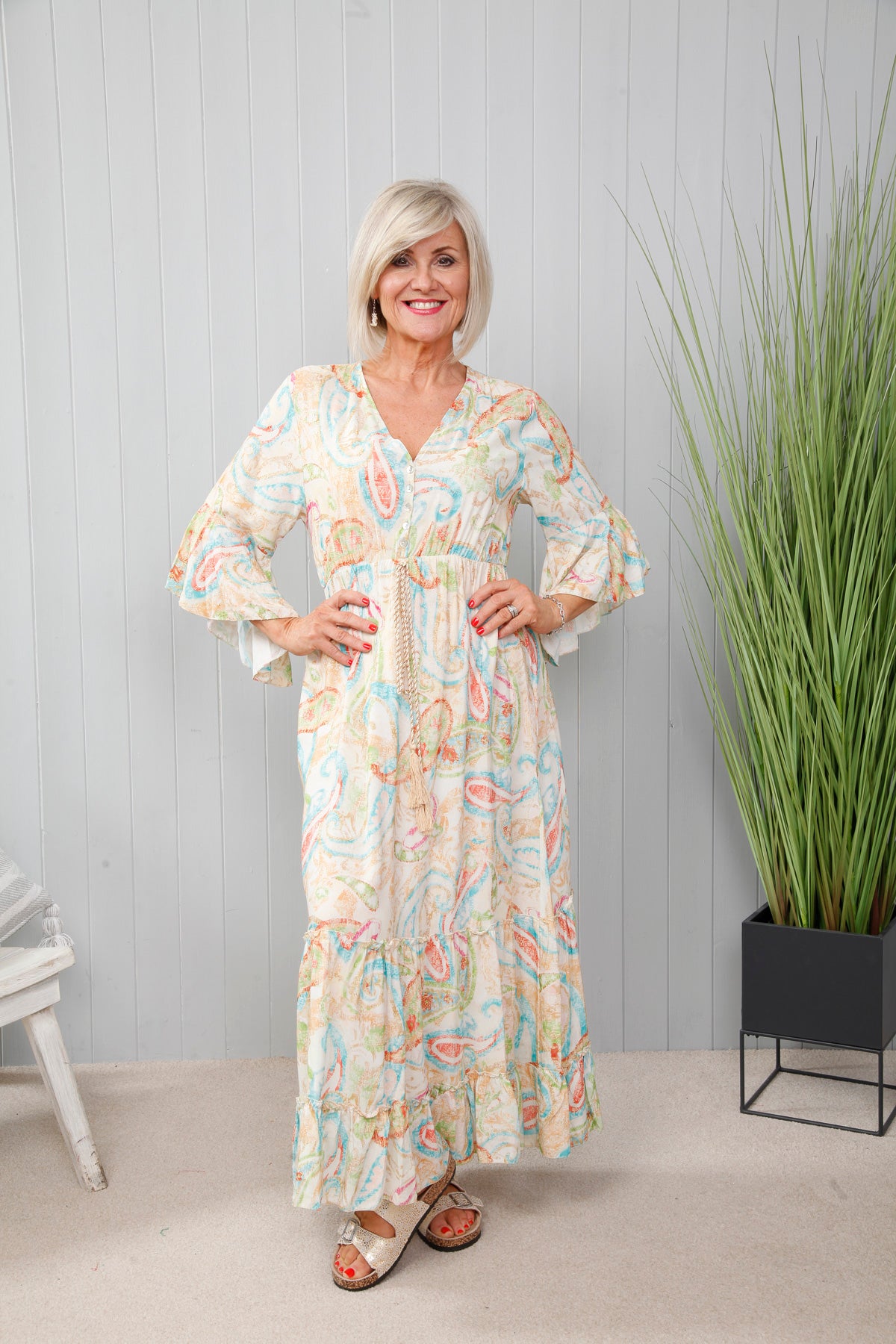 Lauren Paisley Dress Cream