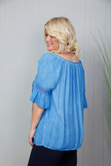 Boho Bardot Top Blue Mist