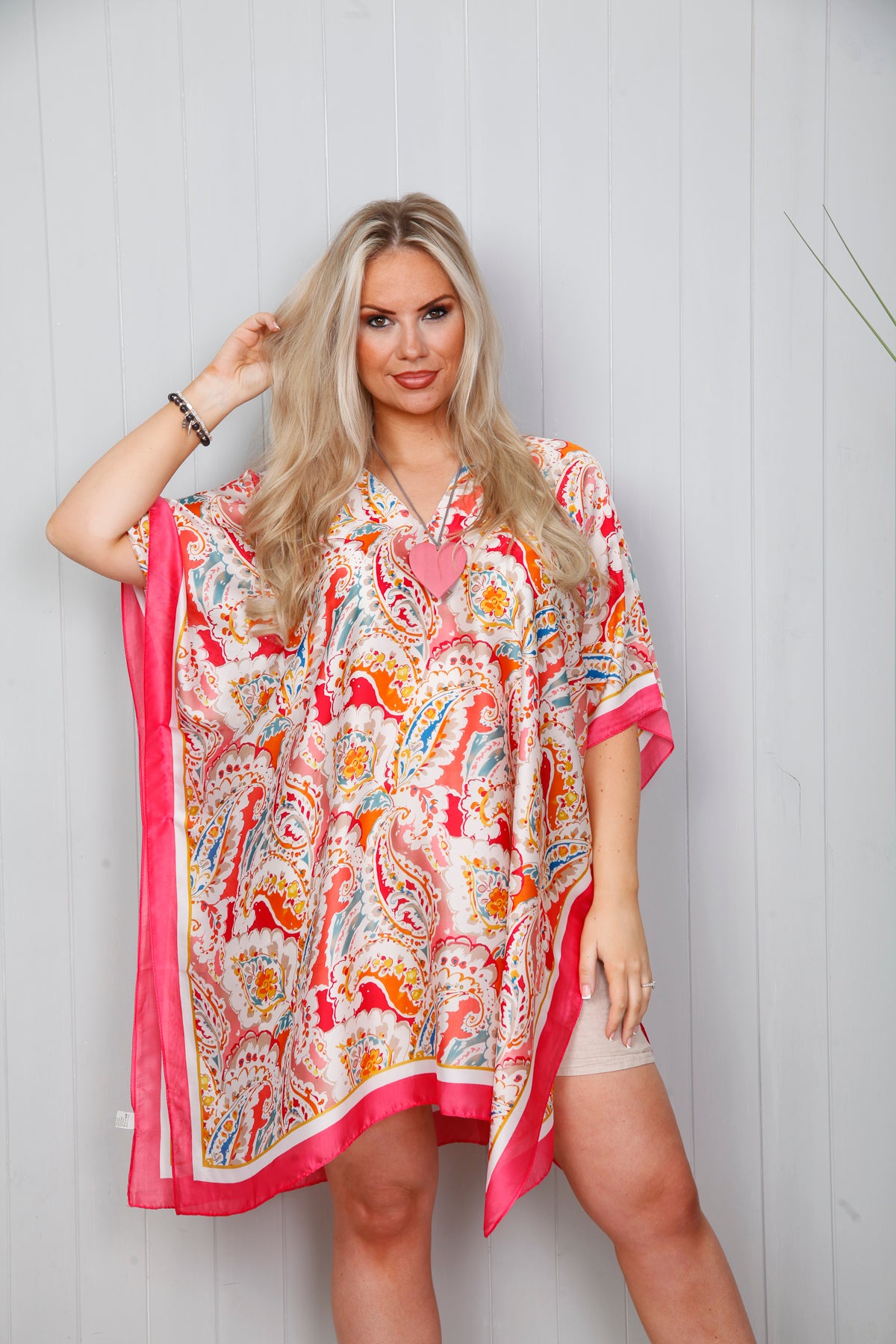 Paisley Border Kaftan Fuchsia