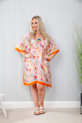 Paisley Border Kaftan Tangerine