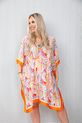 Paisley Border Kaftan Tangerine