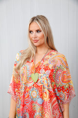 Retro Mandala Kaftan Coral