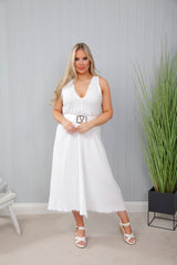 Cotton Mix Frayed Dress White