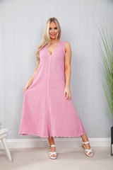 Cotton Mix Frayed Dress Bubblegum