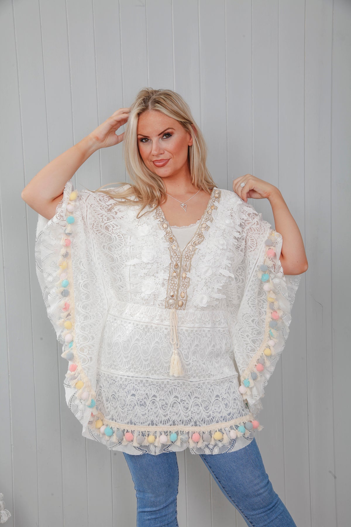 Lace Seashell Kaftan Top Pastel