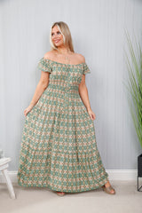 Aztec Allure Dress Moss Green