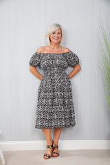 Ditsy Animal Print Dress Black