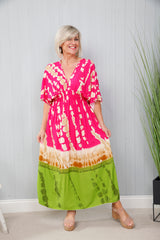 Oriental Printed Dress Fuchsia