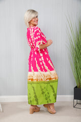 Oriental Printed Dress Fuchsia