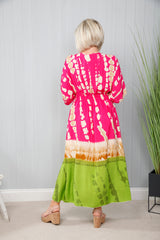 Oriental Printed Dress Fuchsia