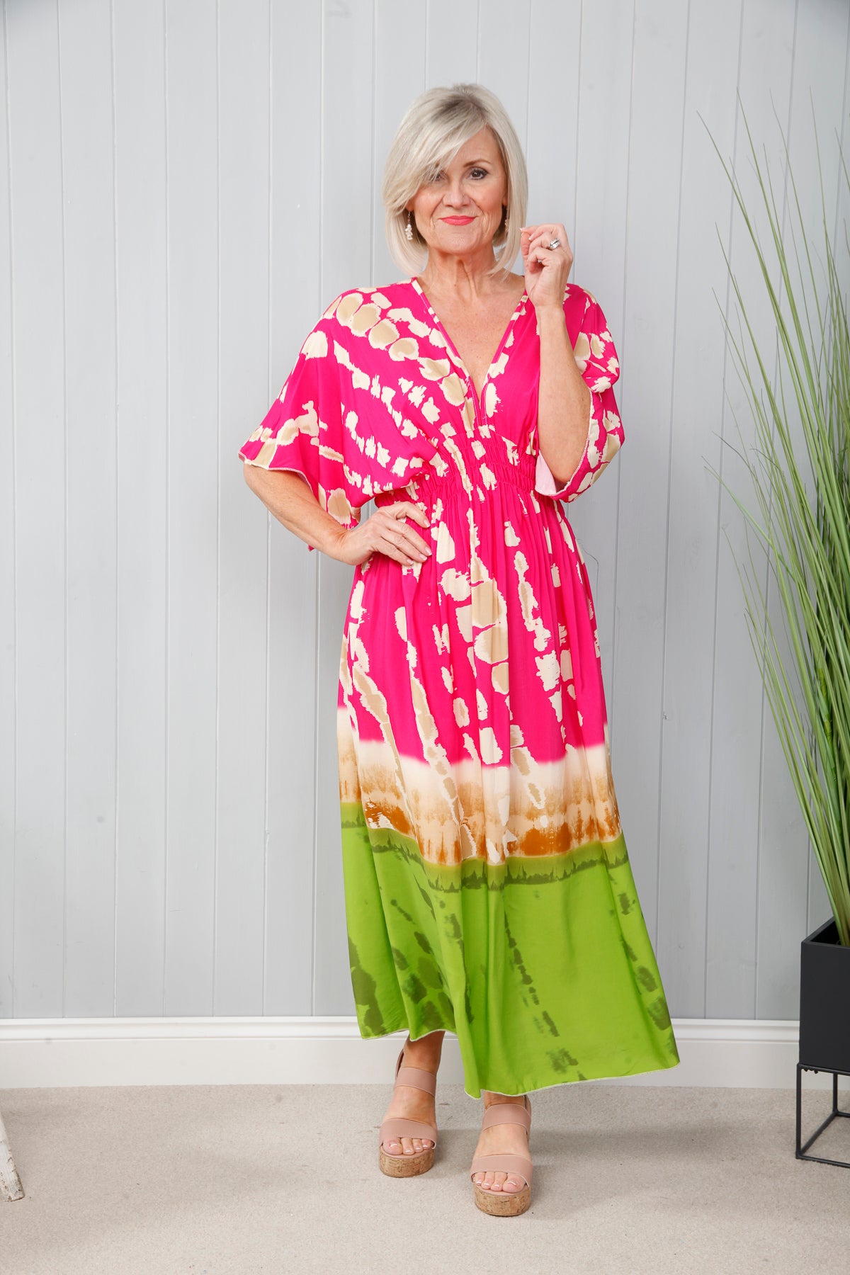 Oriental Printed Dress Fuchsia