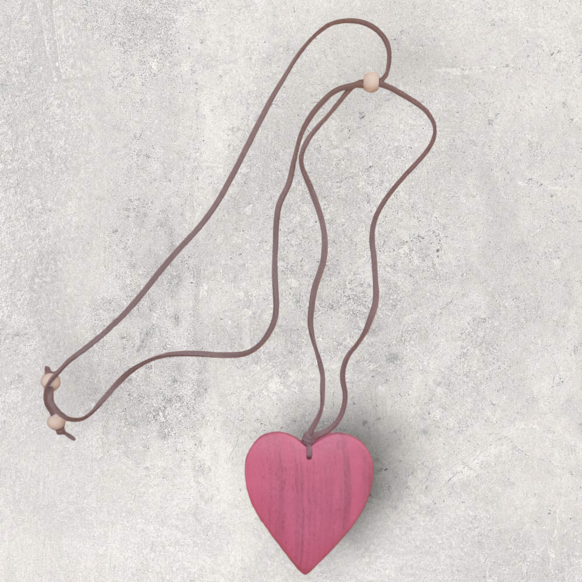 Wooden Heart Necklace Fuchsia