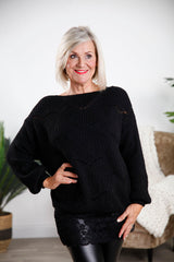 Black Open Knit Design Jumper