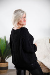 Black Open Knit Design Jumper