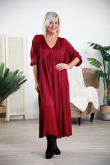 Bordeaux Silky Empire Dress