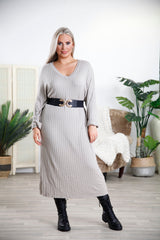 Beige Rayna Ribbed Dress