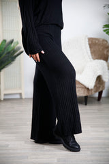 Black Rayna Ribbed Trousers