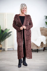 Chocolate Soft Crochet Long Cardigan