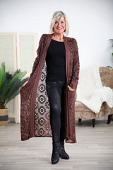 Chocolate Soft Crochet Long Cardigan