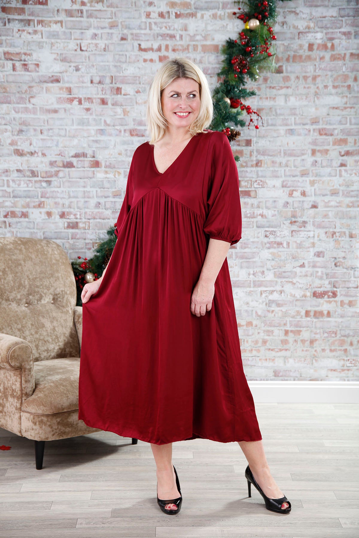 Bordeaux Silky Empire Dress