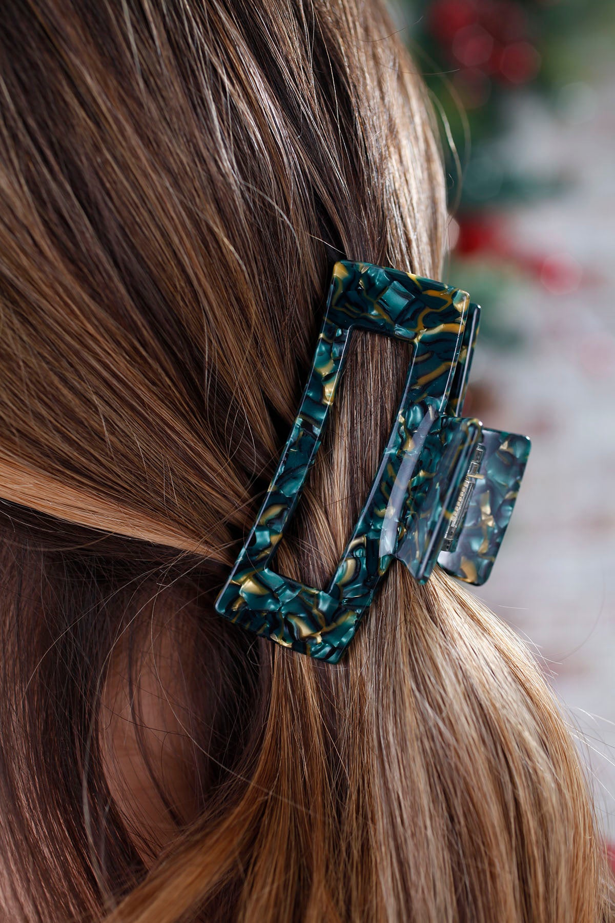 Marble Green Rectangle Claw Clip