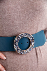 Teal Diamante Buckle Belt