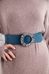 Teal Diamante Buckle Belt