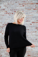 Black Luxe Frayed Hem Jumper