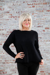 Black Luxe Frayed Hem Jumper