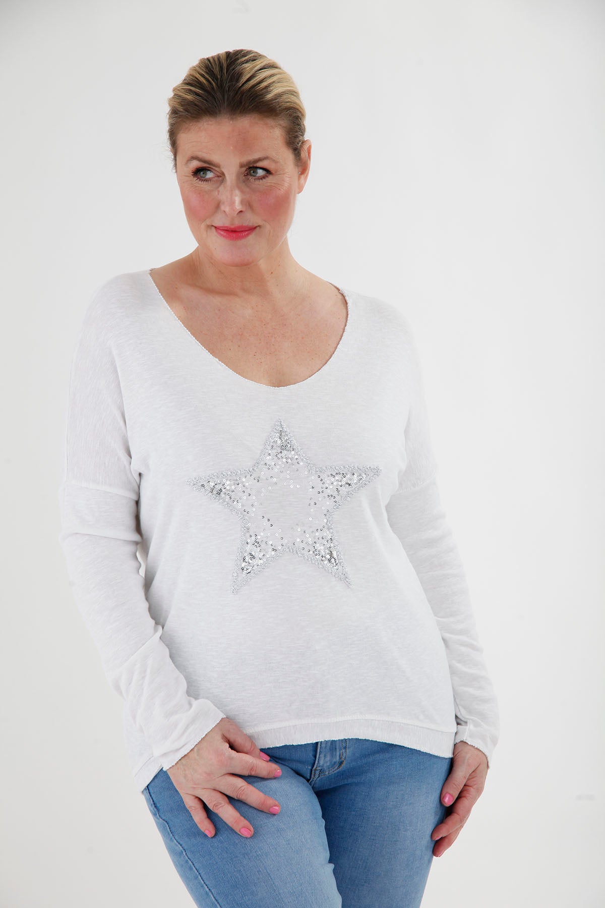 Lucy Lurex Star Top  White