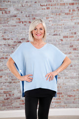 Bria Button Poncho Powder Blue