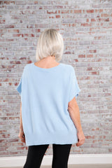 Bria Button Poncho Powder Blue