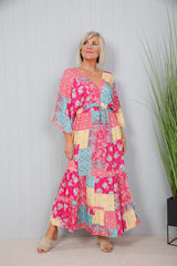 Petra Patchwork Dress Fuchsia