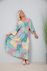 Petra Patchwork Dress Aqua