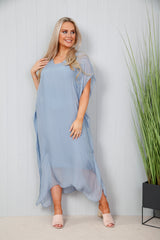 Sammie Silk Dress Denim Blue