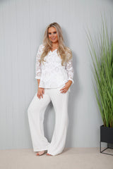 Crinkle Wide Leg Trouser White