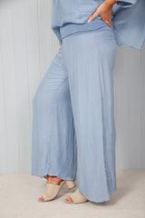 Silk Palazzo Trousers Denim Blue