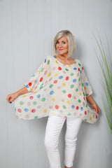 Polly Polka Dot Top Beige