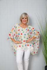 Polly Polka Dot Top Beige