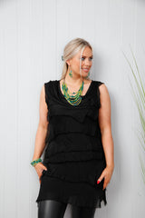 Silk Rosalie Ruffle Tunic Black