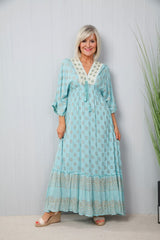 Mumbai Printed Dress Turquoise