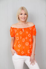 Daisy Bardot Top Tangerine