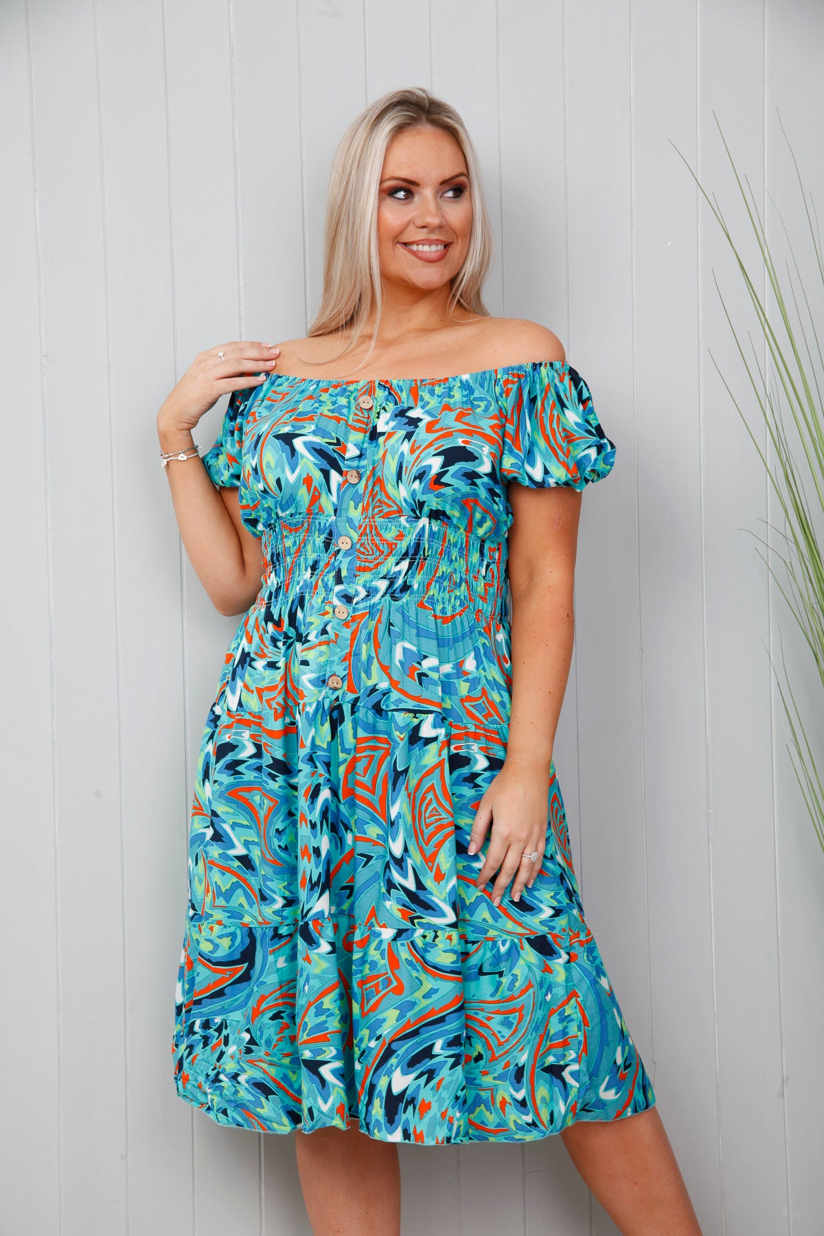 Adelina Abstract Dress Teal