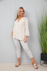 Ditsy Flowered Top Pale Grey