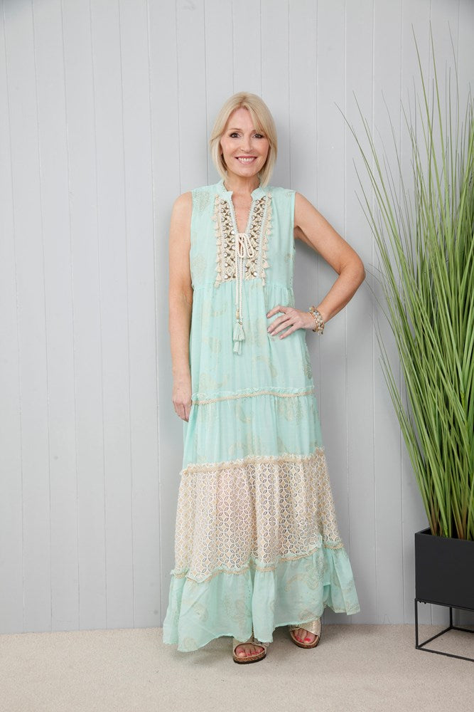 Larissa Lace Tiered Dress Aqua