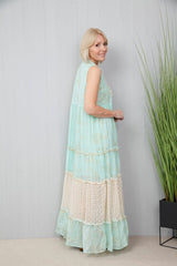 Larissa Lace Tiered Dress Aqua