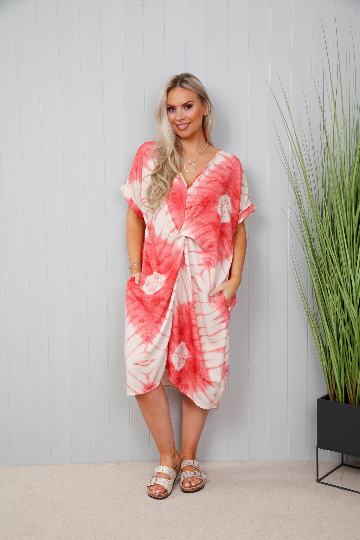 Tie Dye Twist Dress Coral