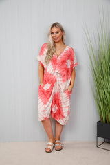 Tie Dye Twist Dress Coral